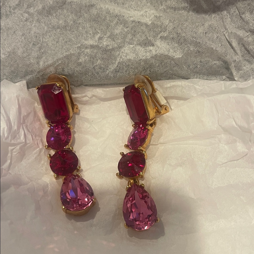 Gold-Tone Drop Earrings with Pink and Fuchsia Gemstones - Picture 3 of 4